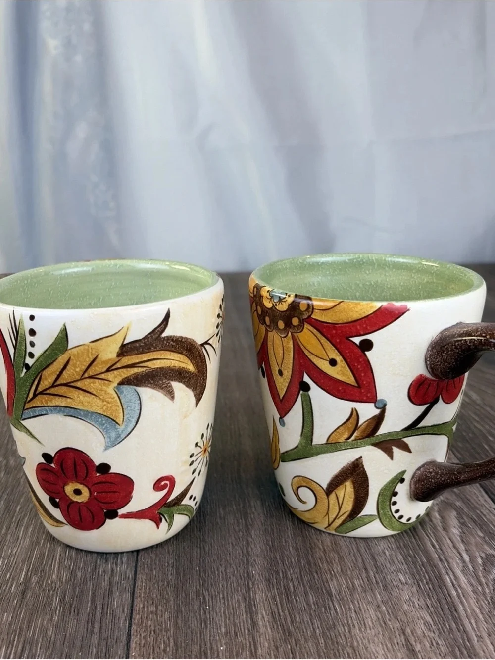2 Pier 1 Imports Carynthum Porcelain Coffee Mugs Cups Hand-Painted Earthenware